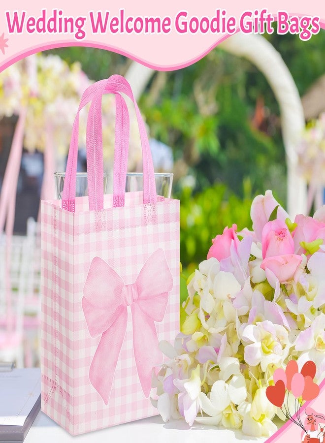 Wovnet 30 Pcs Valentines Pink Bow Gift Bags Reusable Non Woven Party Favors Coquette Bow Goodie Treat Bags with Handle for Galentines Girls Birthday Wedding Bridal Tea Party 10 x 8 x 4in - Image 2